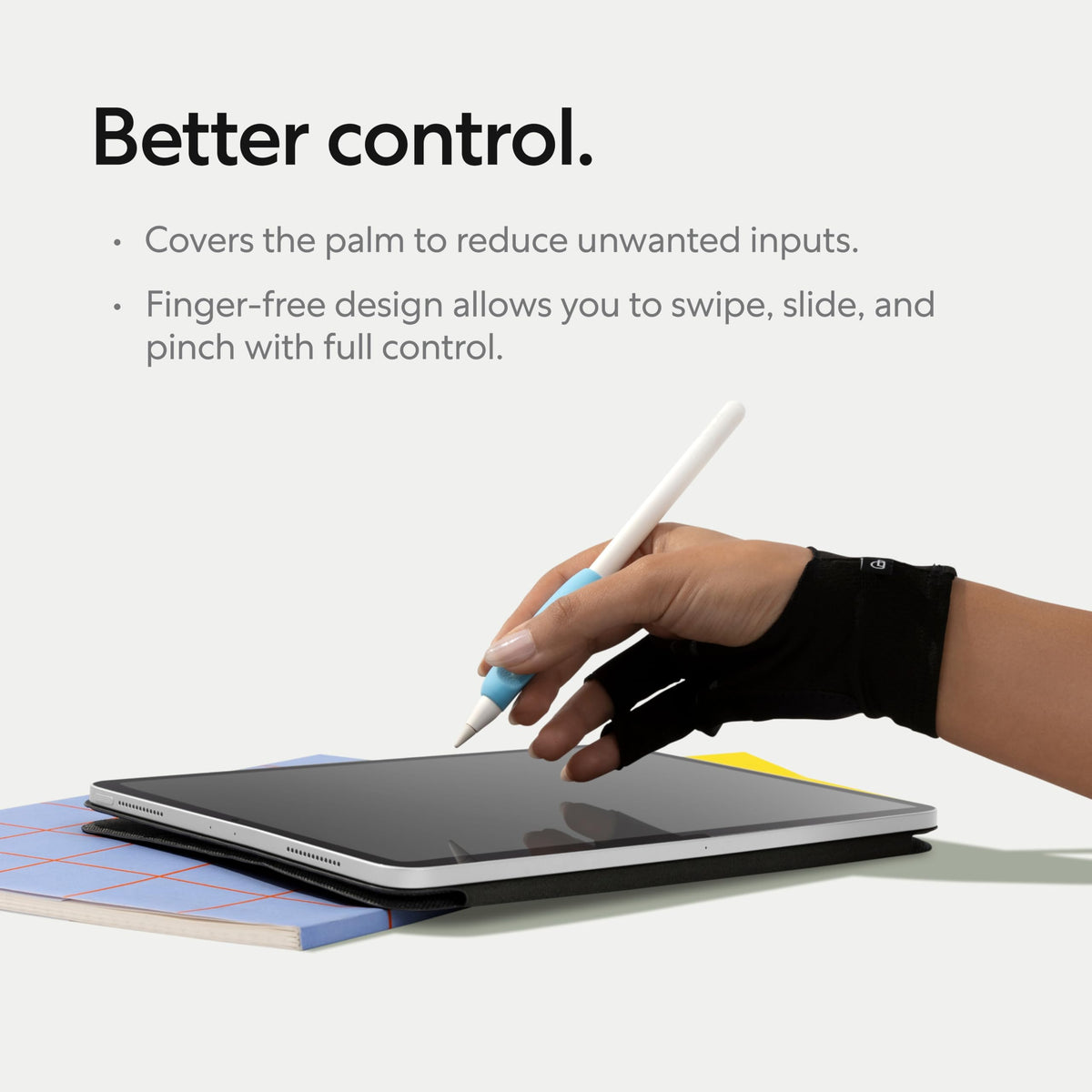 Paperlike drawing glove with microfiber exterior doubles as a screen-cleaning cloth.