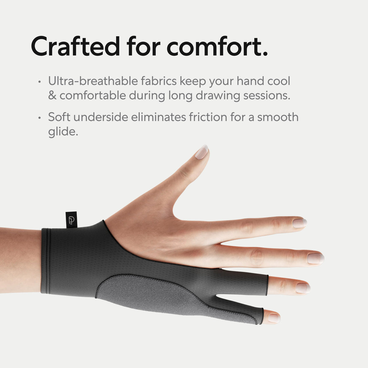 Paperlike drawing glove, breathable fabric, enhances comfort during long sketch sessions on tablets.
