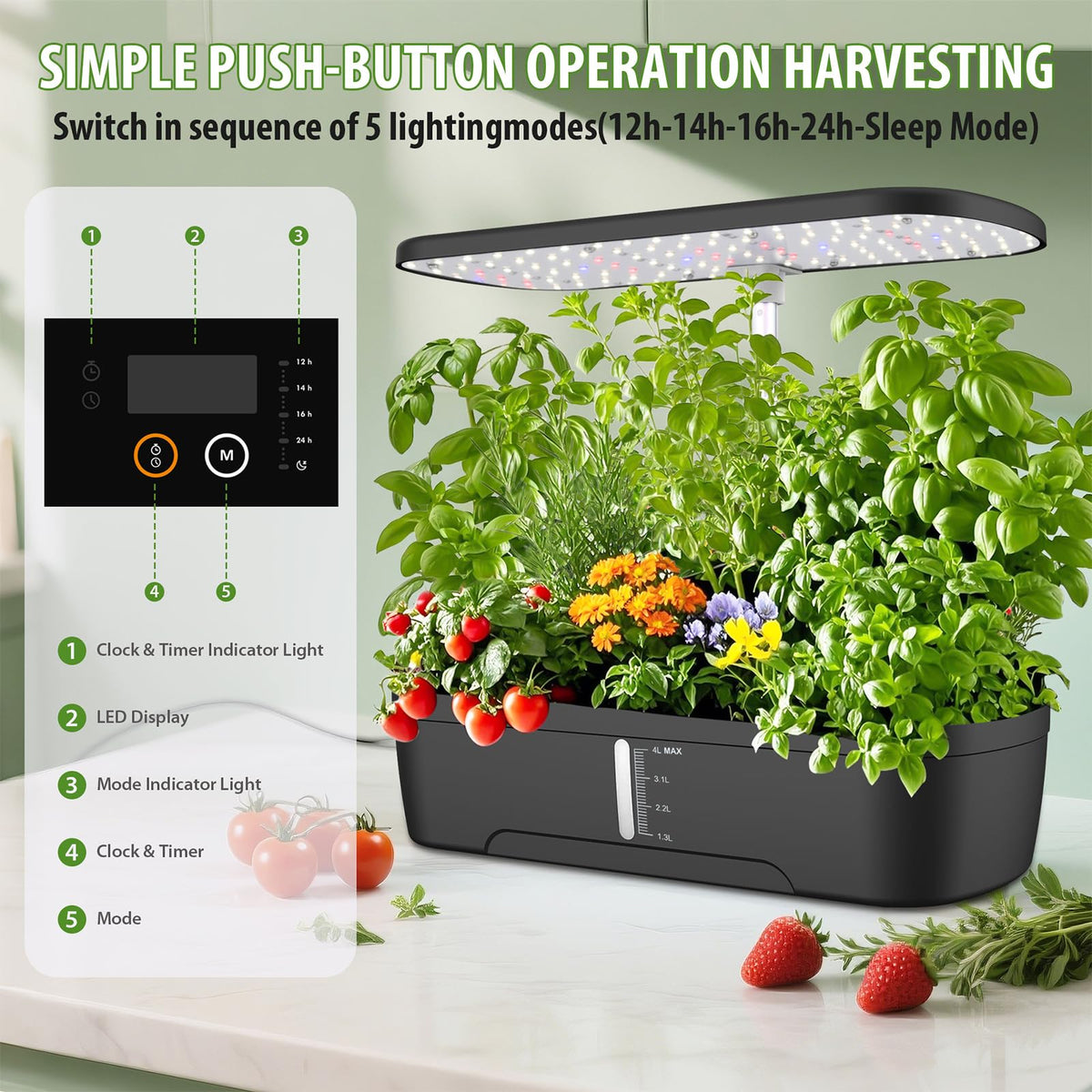 PARAQUIP 52-Pod hydroponics height-adjust feature keeps plants evenly lit