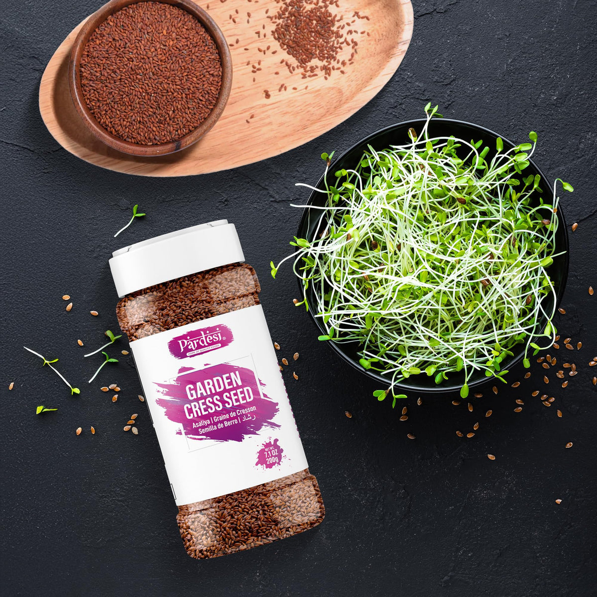 Pardesi Halim seeds sprinkled on salads for a bright, nutritious topping.