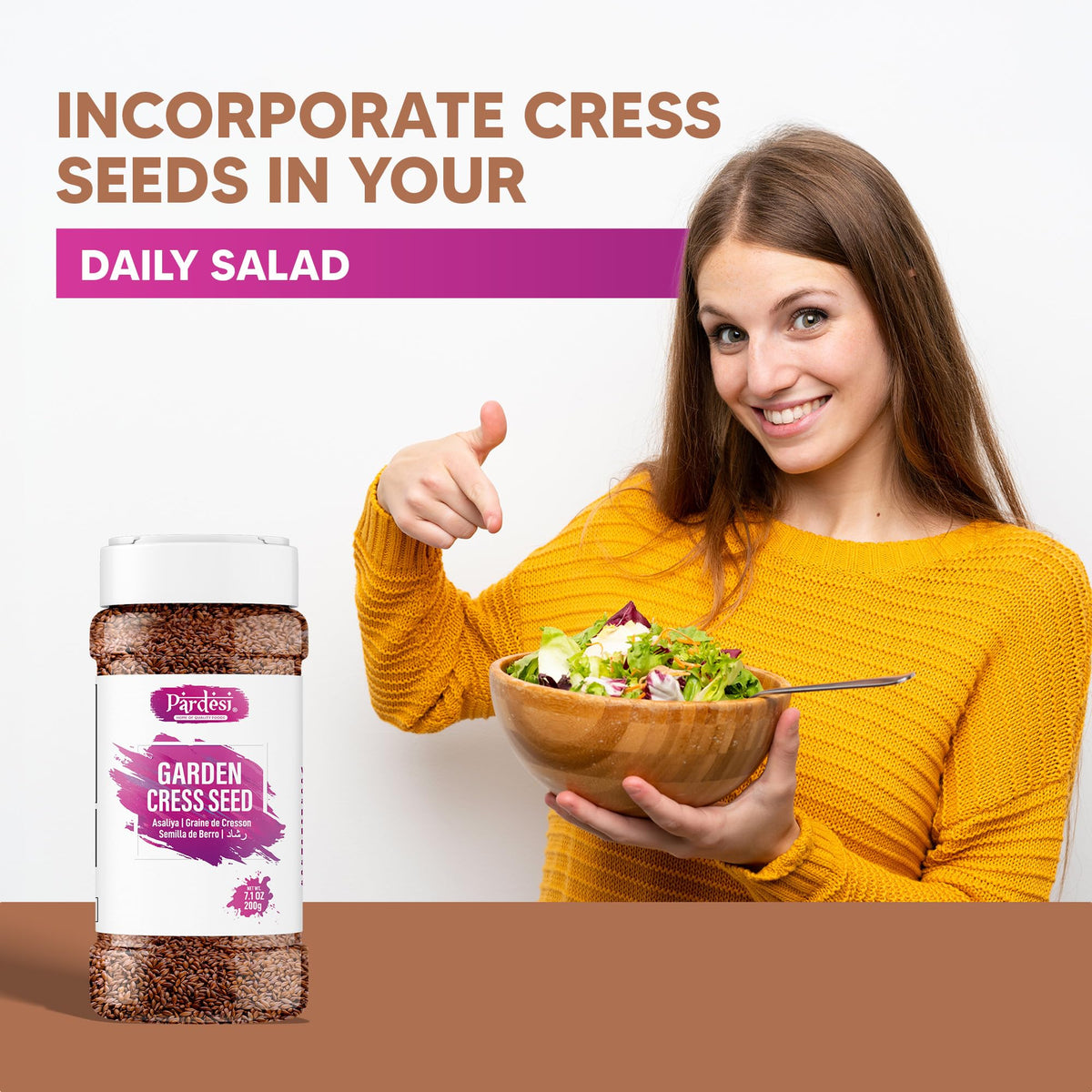 Pardesi Halim seeds in a wide-mouth jar for easy scooping and freshness.