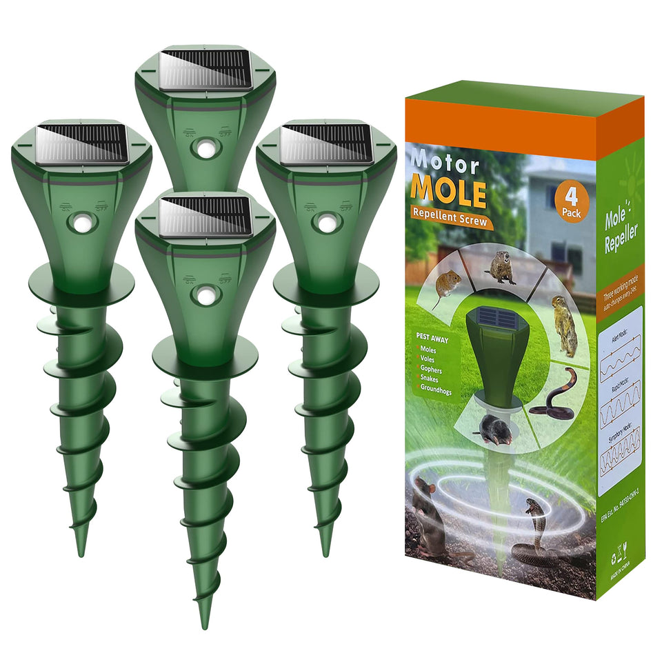 Parquet Solar Pest Repeller Stake mole deterrent via soil vibration for mole control.