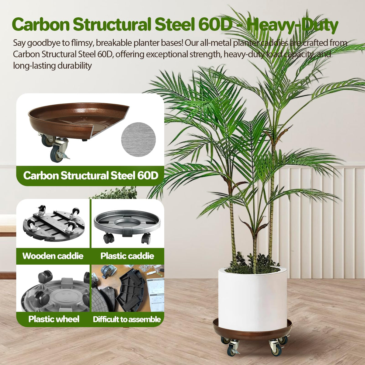 Parsagi rolling plant stand with wheels enables smooth movement for indoor and outdoor setups.