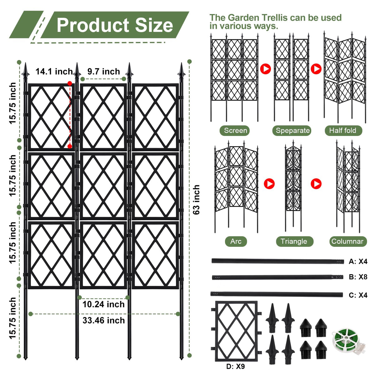 ParseBio black metal lattice panel supports roses and tomatoes with reliable strength.