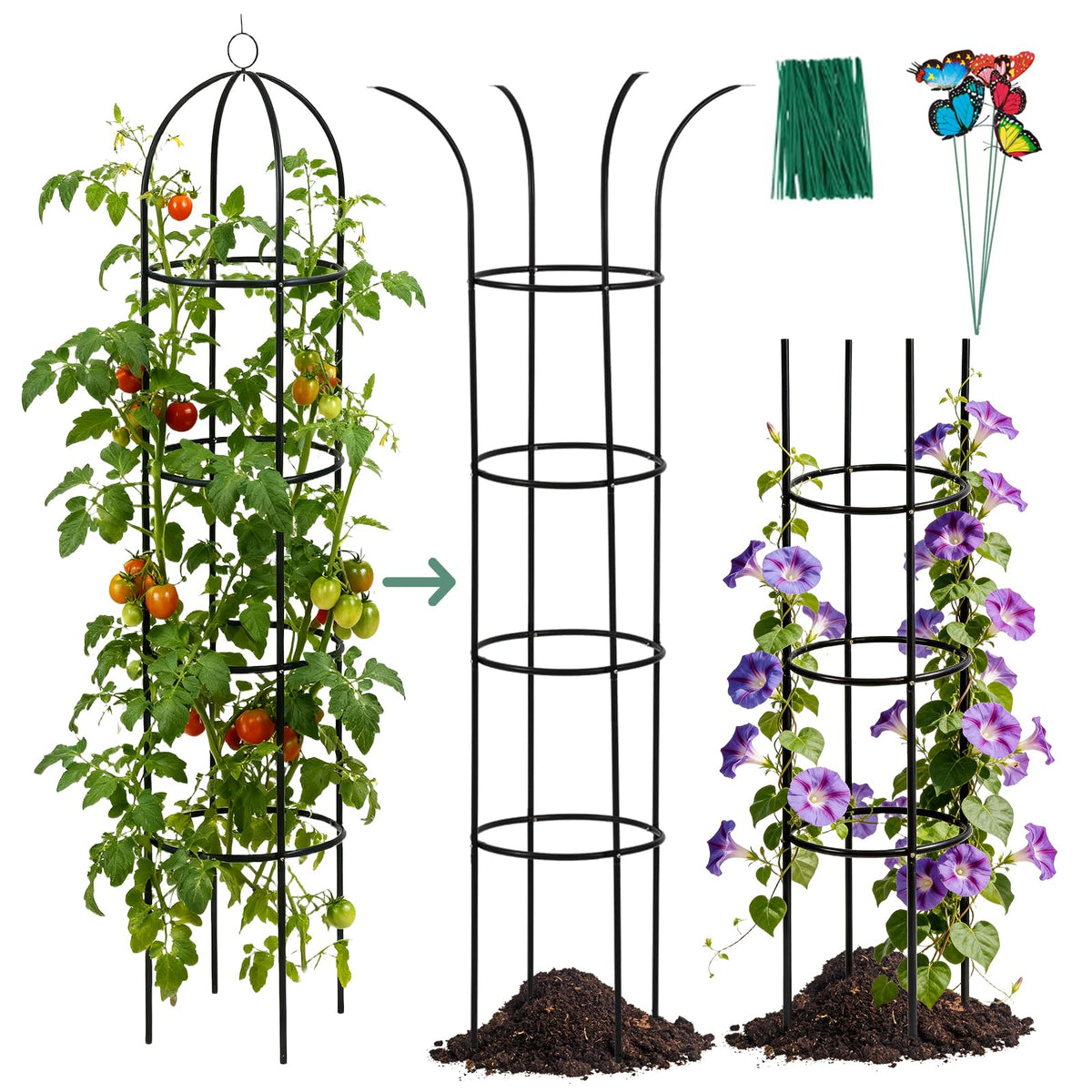 ParseBio 6.6ft black obelisk trellis provides sturdy support for climbing plants.