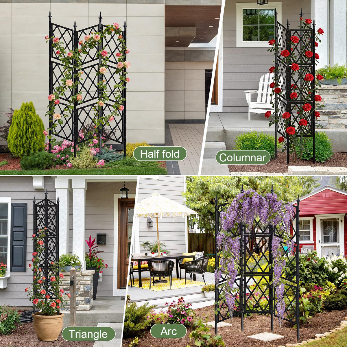 ParseBio weather-resistant mesh trellis from black iron guards heavy vines outdoors.