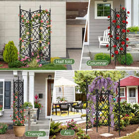 ParseBio weather-resistant mesh trellis from black iron guards heavy vines outdoors.