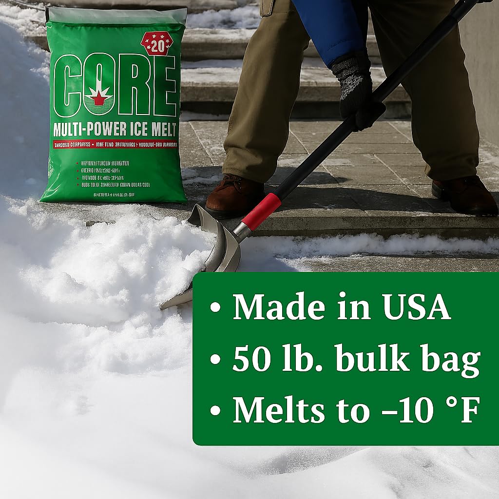 Concrete-safe ice melt formula melting ice while protecting concrete surfaces.