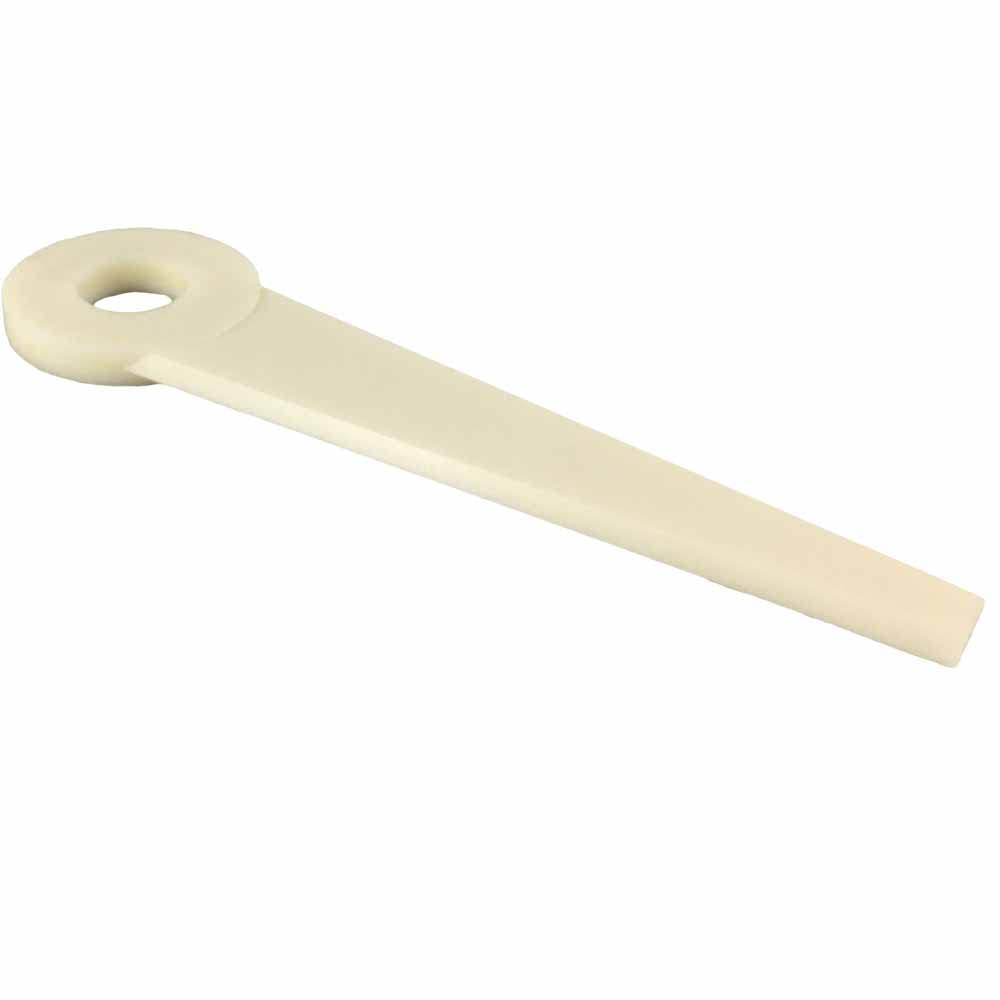 Parts 4 Outdoor polycut blades beside a Stihl trimmer for versatile yard care