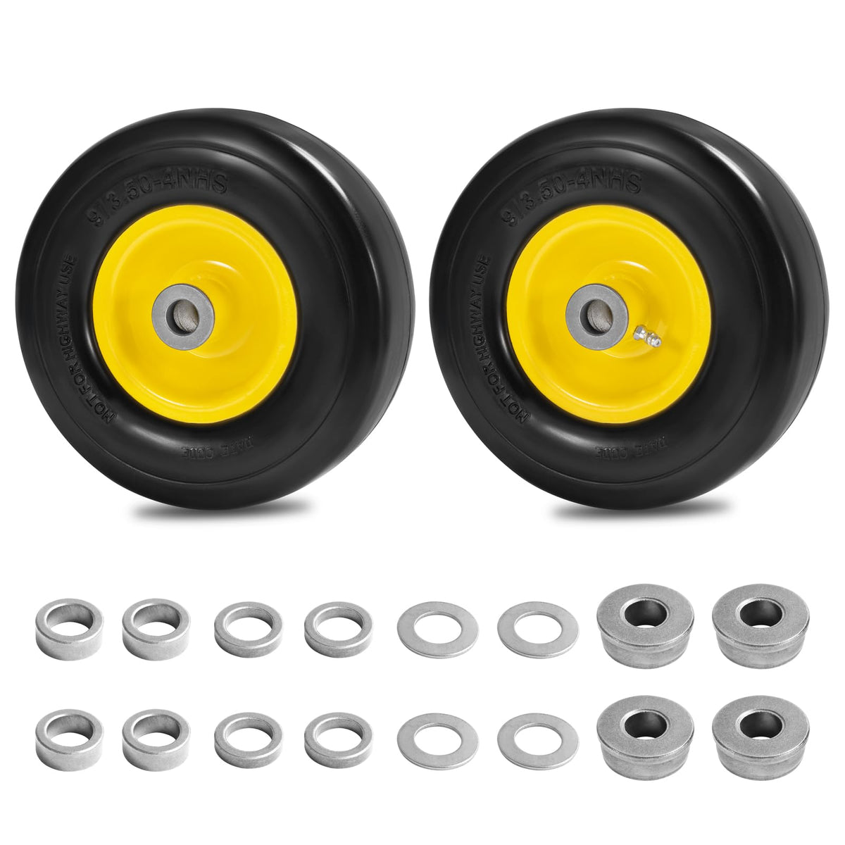 Parts Camp 9x3.50-4 flat-free lawnmower front tire for smooth mowing on varied terrain.