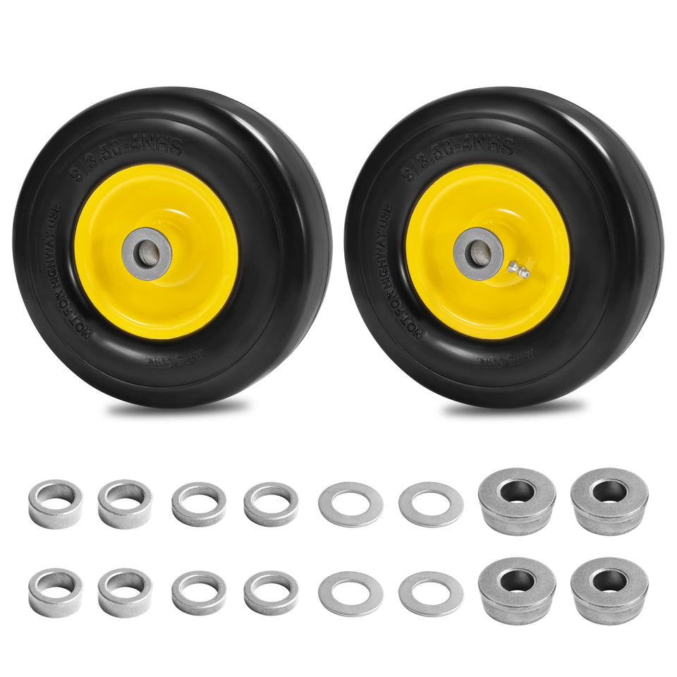 Parts Camp 9x3.50-4 flat-free lawnmower front tire for smooth mowing on varied terrain.
