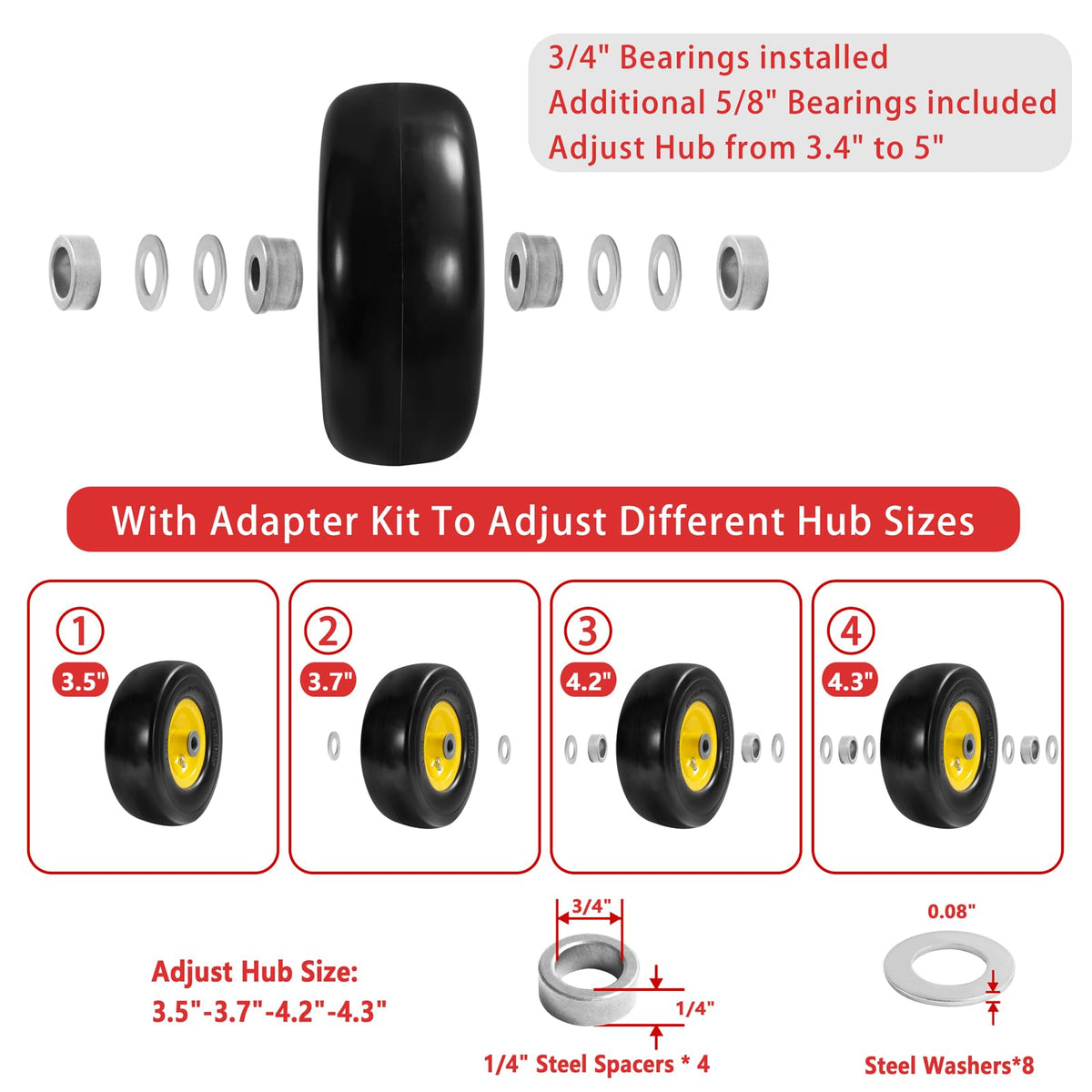 Parts Camp centered hub compatible with 3.5 to 4 inch mounts.