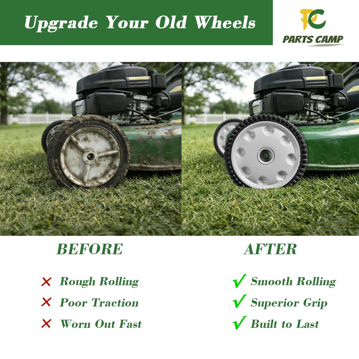 Parts Camp durable replacement wheels reduce downtime and restore smooth cutting performance.