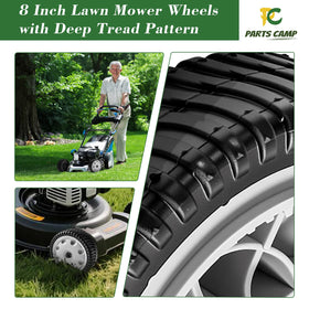 Parts Camp two wheels set keeps mower balanced during mowing sessions.
