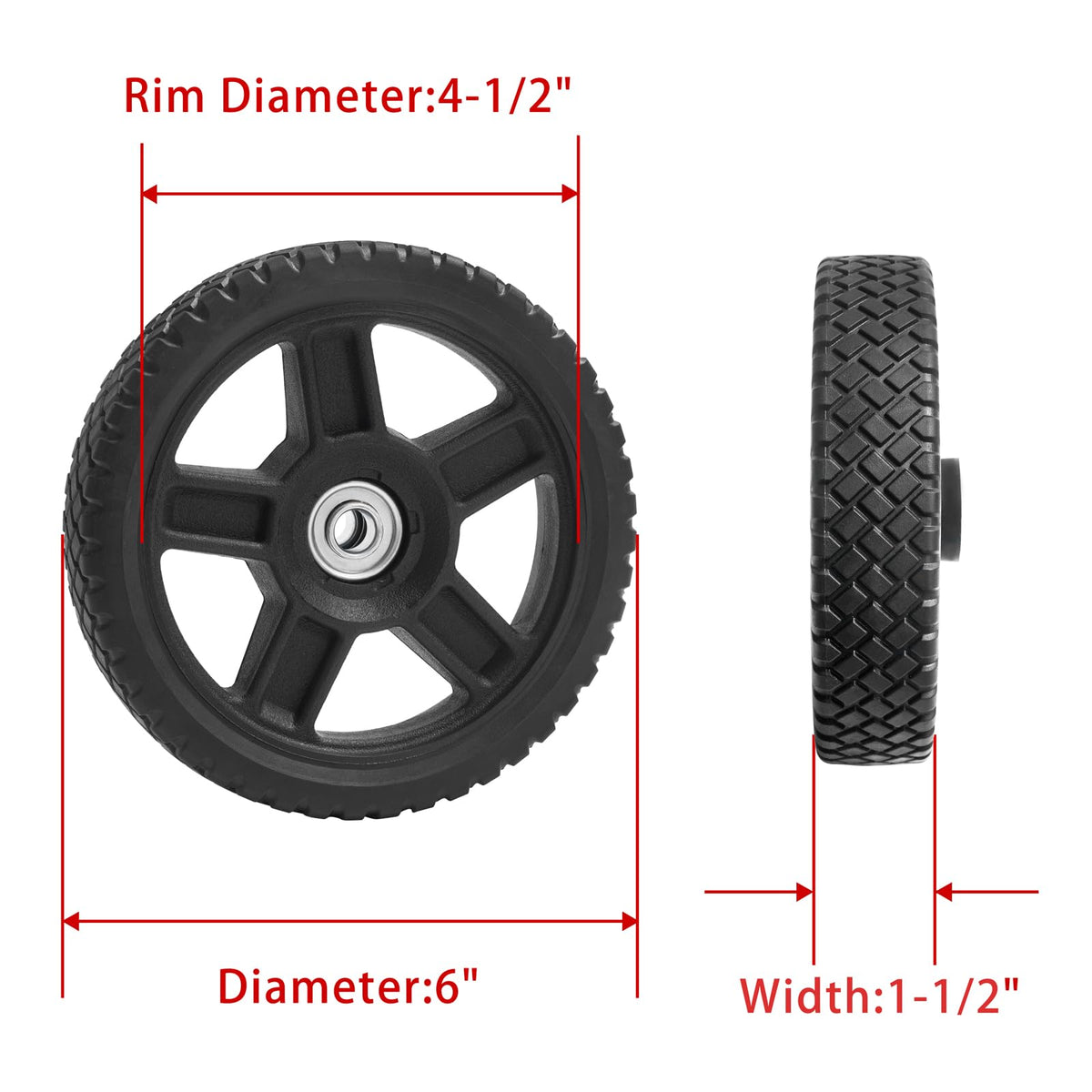 Parts Camp lawn mower wheel kit 6in bolts and nuts included for quick installation.