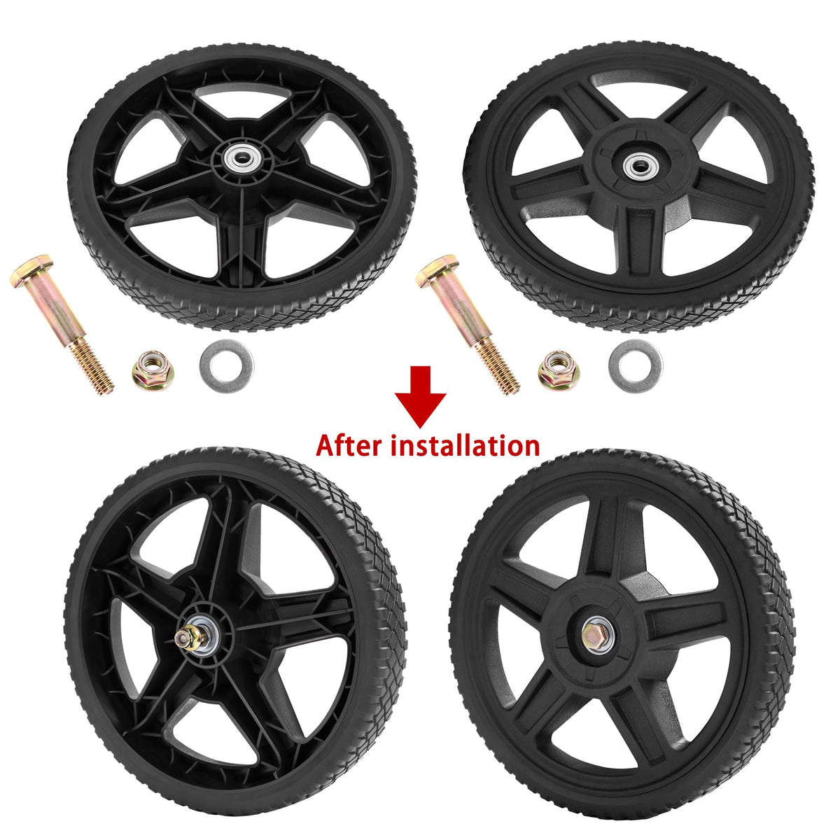 Parts Camp push mower wheel 6in side view shows compact design.