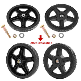 Parts Camp push mower wheel 6in side view shows compact design.