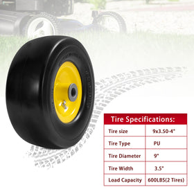 Parts Camp two-tire flat-free set ready for replacement.