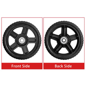 Parts Camp wheel 6in width 1-1/2in for stable mowing on uneven terrain.