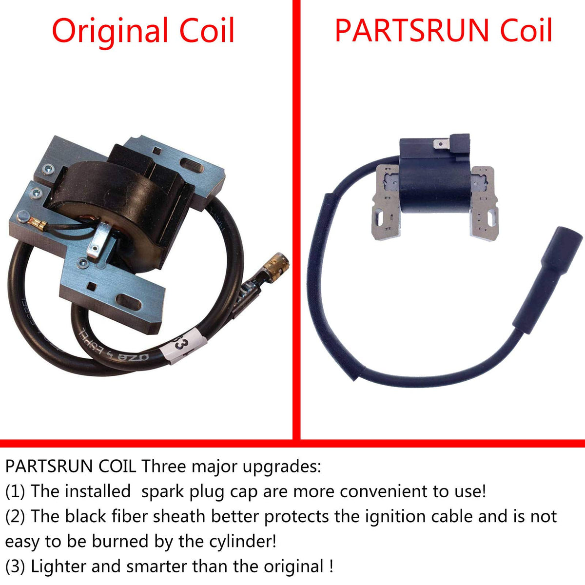 PARTSRUN ignition coil installed on a John Deere engine, smooth operation possible