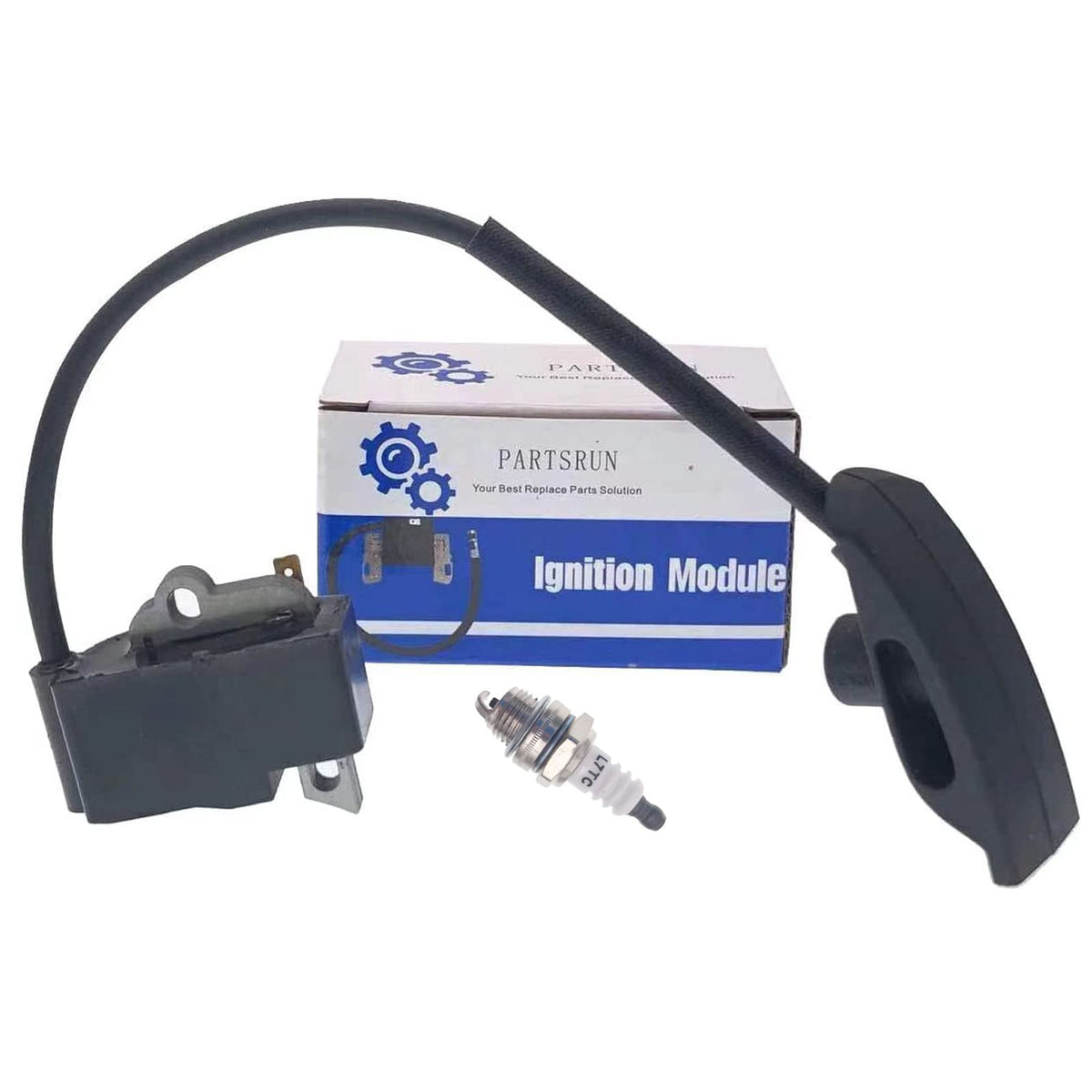 PartsRun ignition coil and spark plug for STIHL SR430/SR450, supports reliable starting.