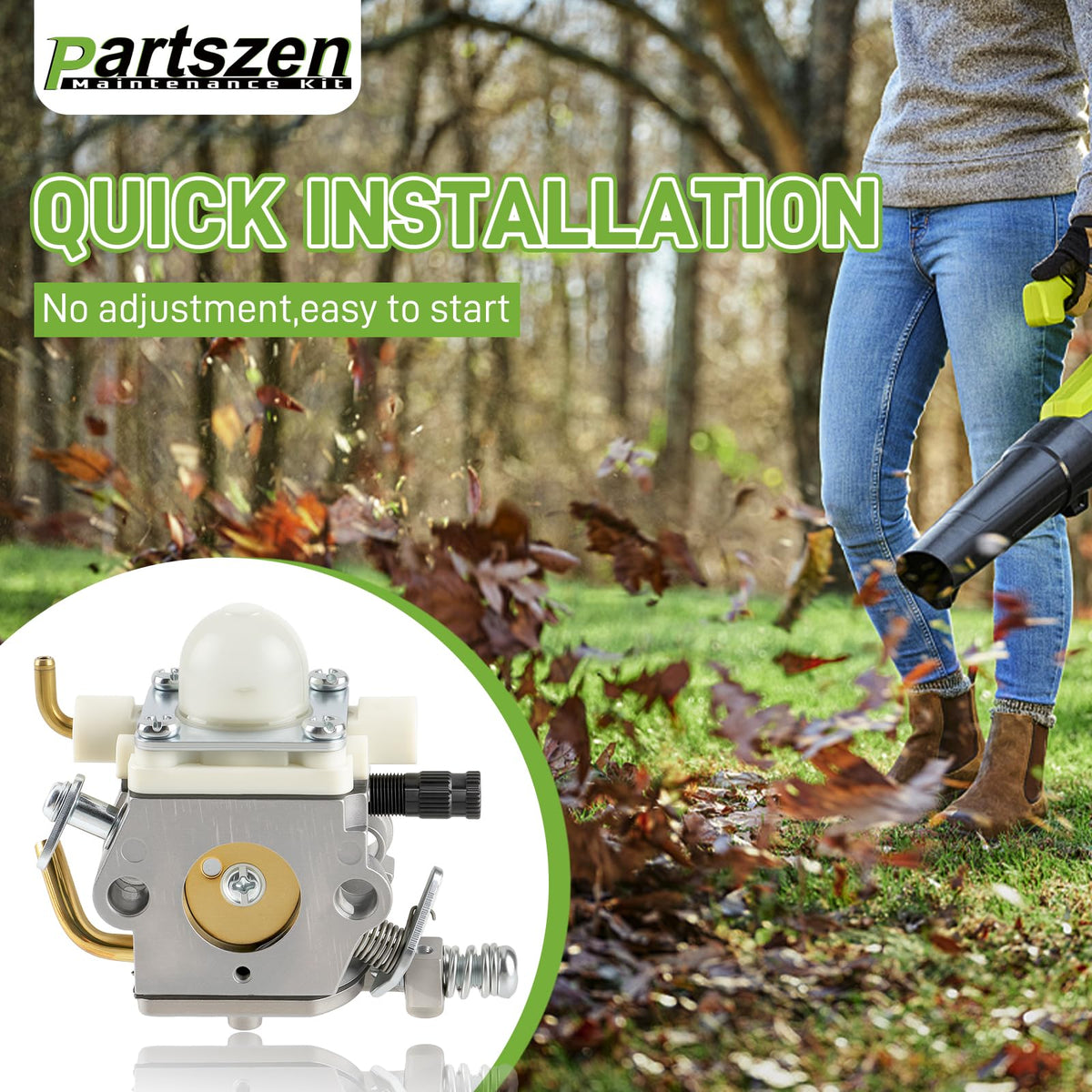 Carburetor kit from Partszen includes gasket, filter, and fuel lines for easy maintenance