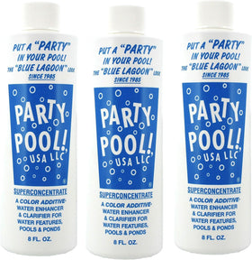Party Pool Blue Lagoon bottle pouring color into pool for vibrant, non-staining hue.