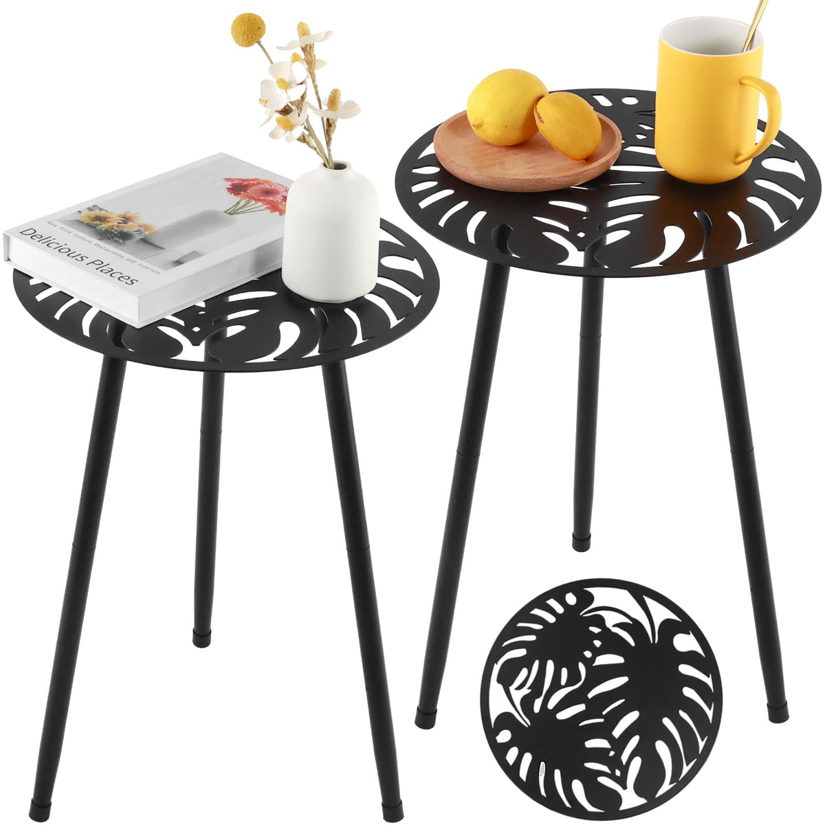 Party Zealot monstera leaf side table, compact outdoor accent for small balconies or patios.