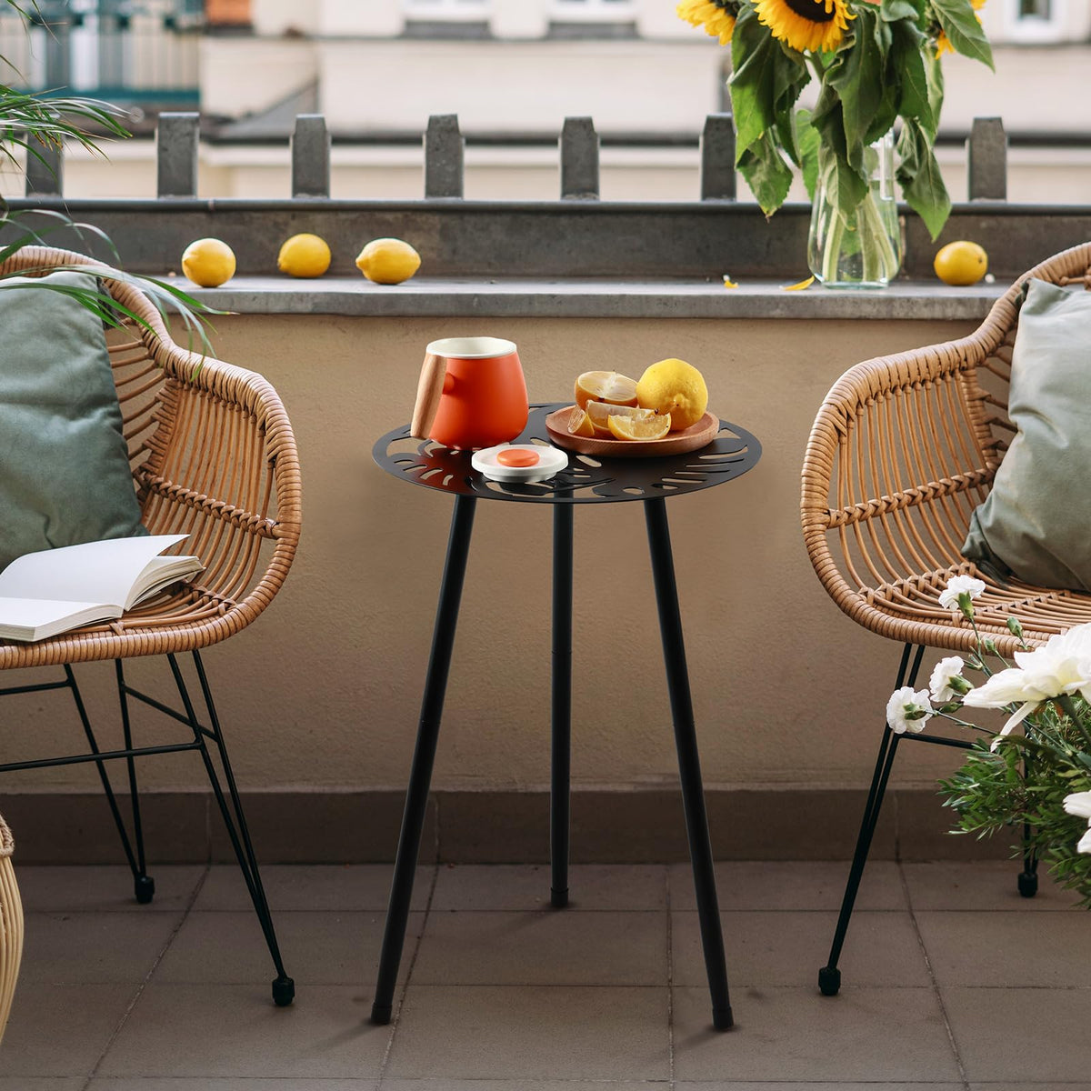 Party Zealot monstera leaf side table, doubles as a compact indoor plant stand.