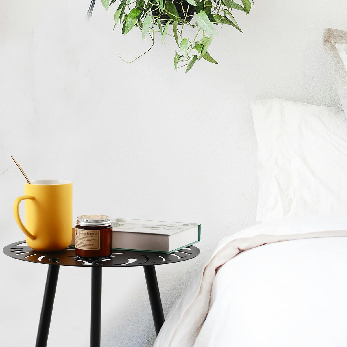 Party Zealot monstera leaf side table, modern design with a nature-inspired pattern.