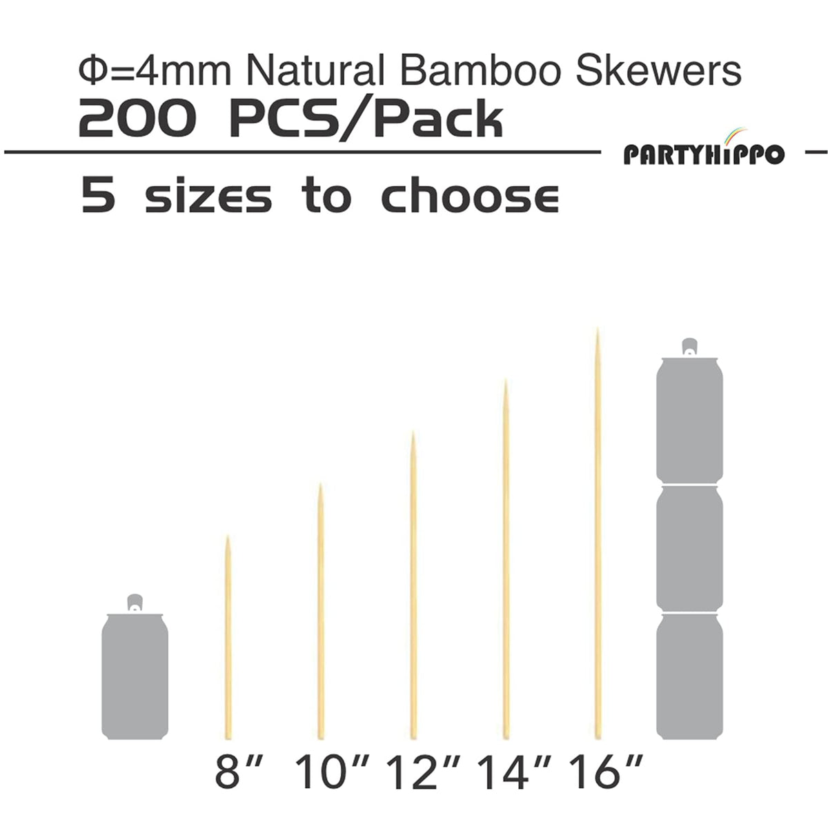 PARTYHIPPO bamboo skewers close-up shows smooth surface for easy skewering.