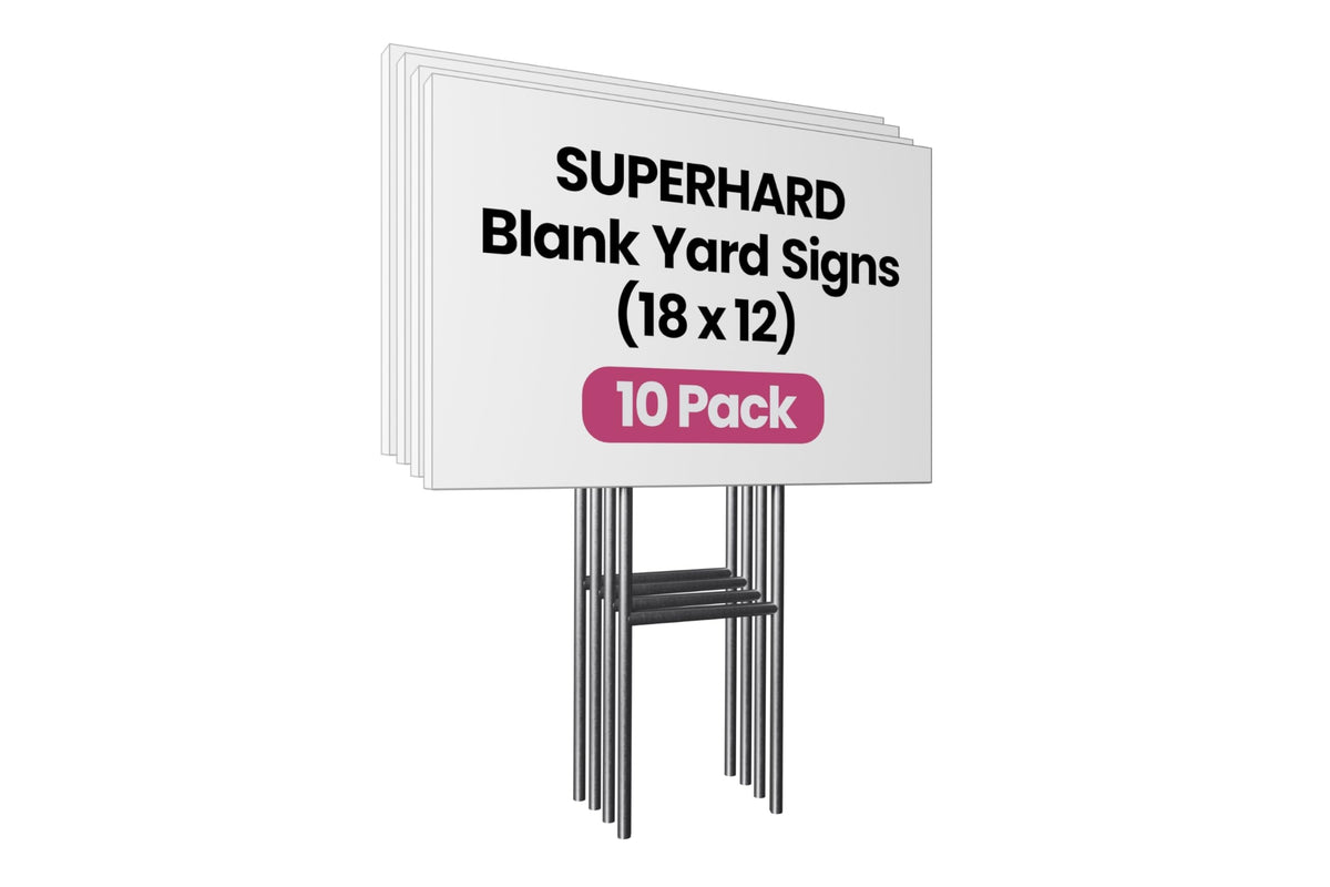 PartyPrints 18x12 white yard sign for outdoor promotions with clear visibility.