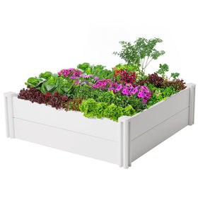 PASAMIC 4x4x1ft vinyl raised bed shows tool-free assembly for quick setup.