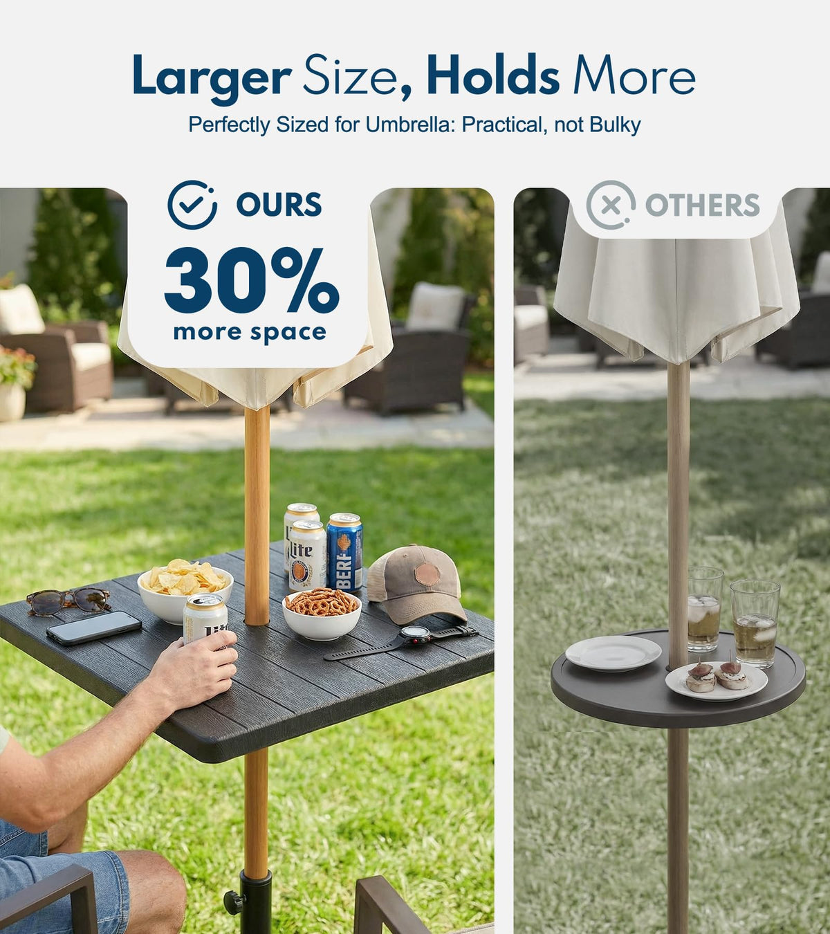 Pasamic adjustable-height umbrella table for customizable setup