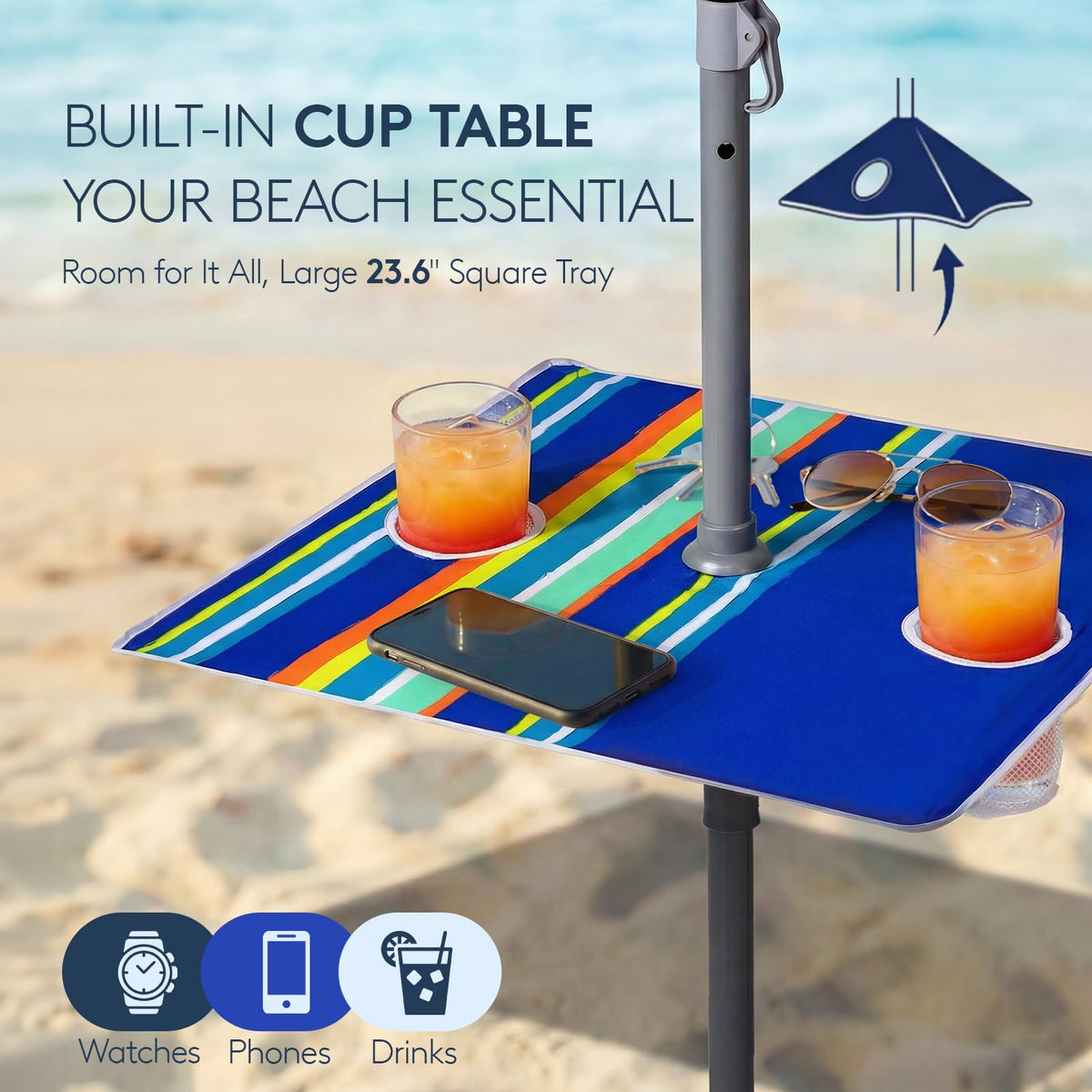 PASAMIC beach umbrella with sand anchor stays steady on windy sands.