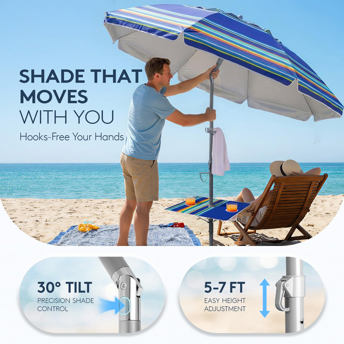 PASAMIC umbrella tilt mechanism adjusts shade as sun moves.