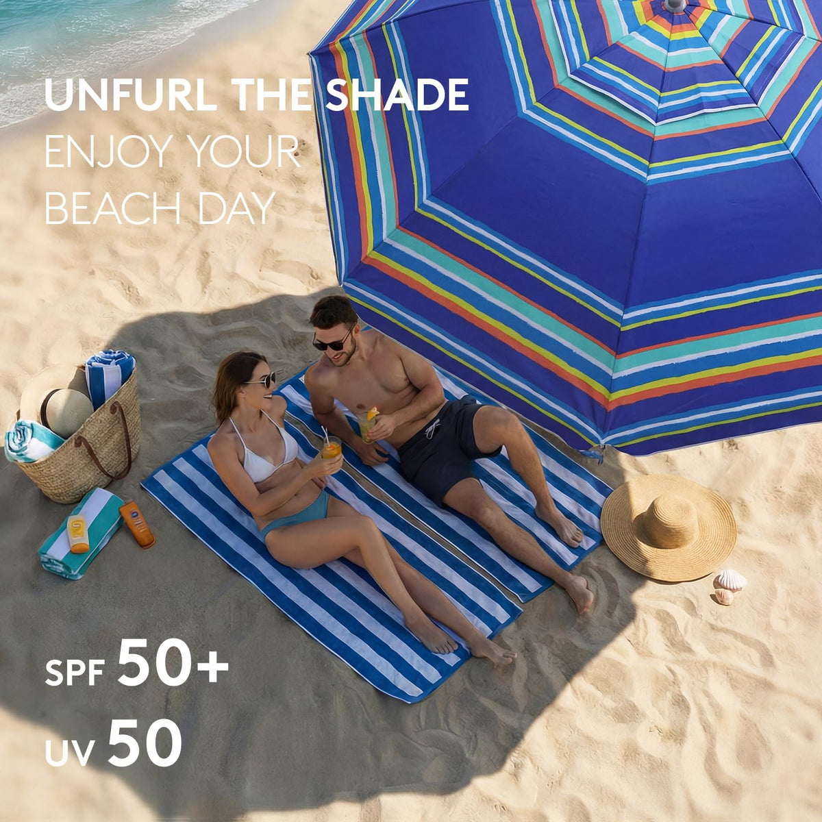 PASAMIC umbrella features UPF50+ fabric for sun protection.