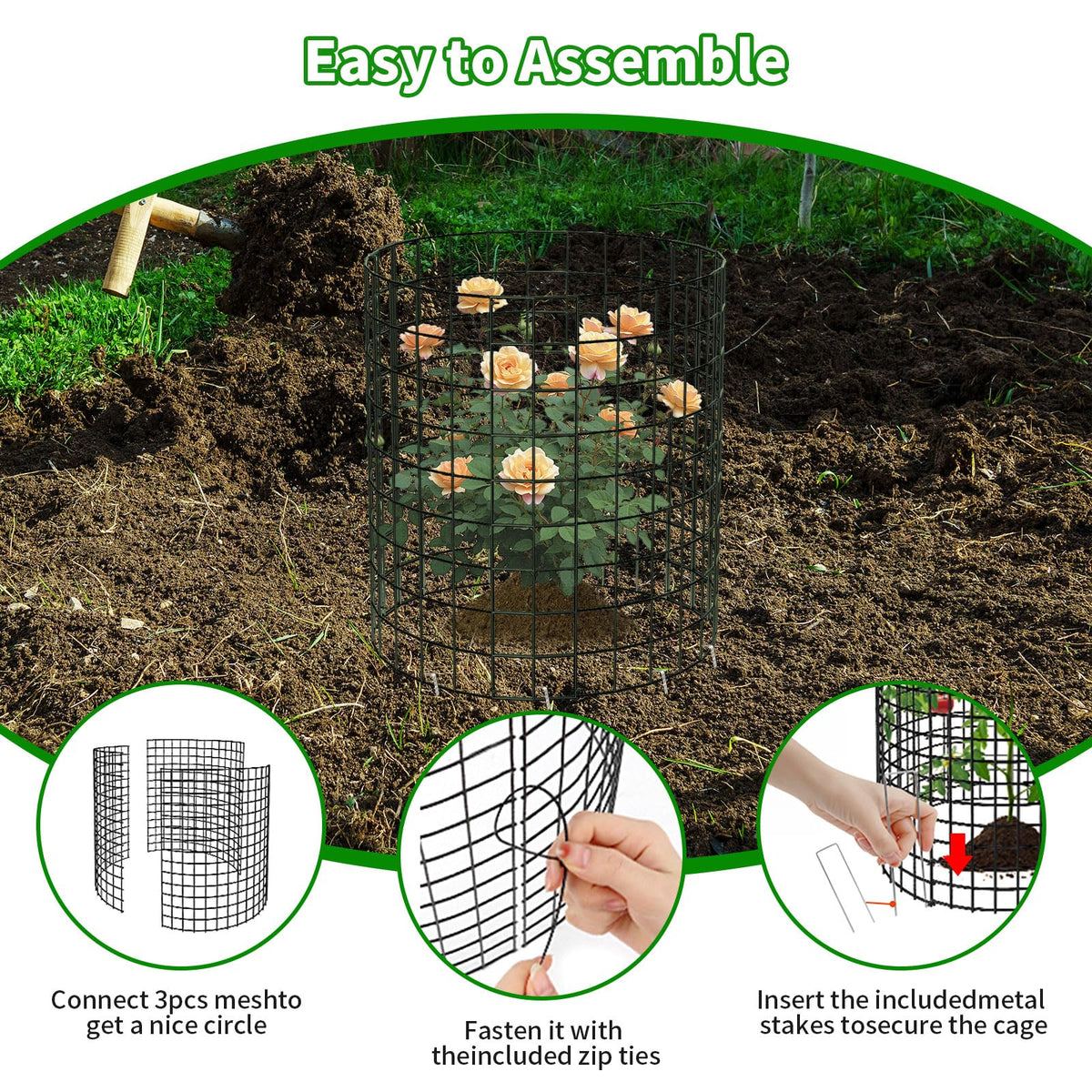 PASARA ground stake secures cages against wind and movement