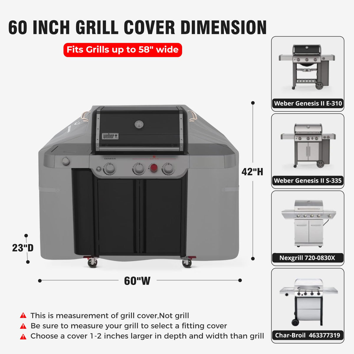 PasWith 60-inch grill cover side straps demonstrate windproof secure fit