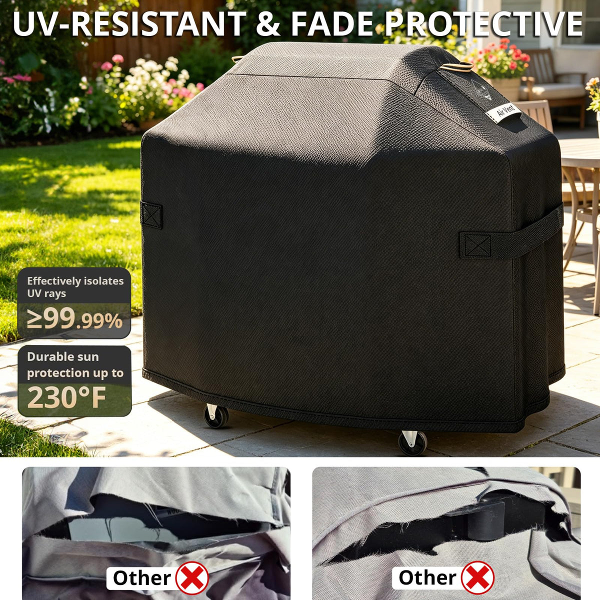 PasWith 60-inch grill cover UV fade resistance maintains color in sun
