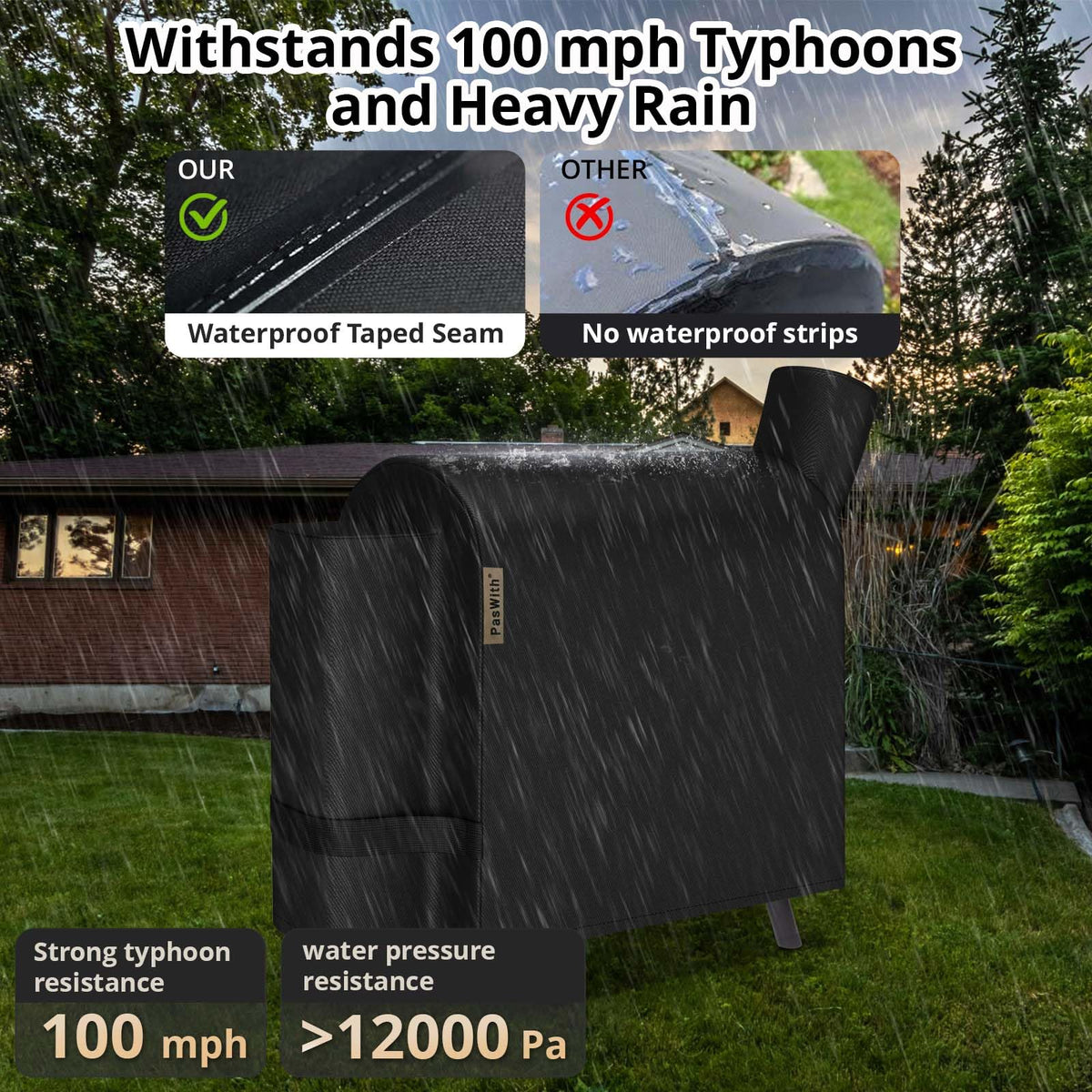 PasWith 900D heavy-duty material provides lasting outdoor durability for grills.
