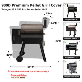 PasWith dimensions 41W x 22D x 39H fit Traeger Pro 22 and similar sizes.