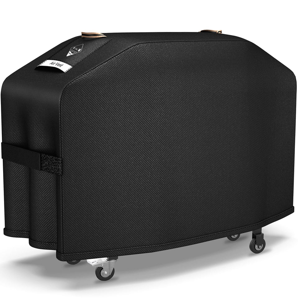 PasWith griddle cover on a 36-inch hooded Blackstone, snug fit protects from rain.