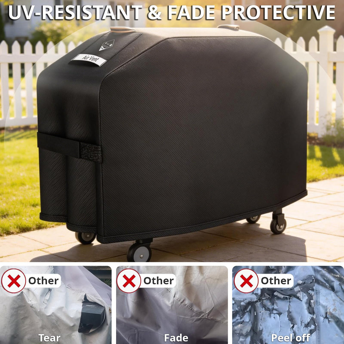 PasWith adjustable straps secure the cover against strong winds.