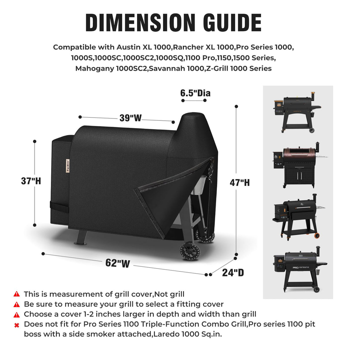 PasWith pellet grill cover opening design enables easy on/off and keeps grease bucket safe.