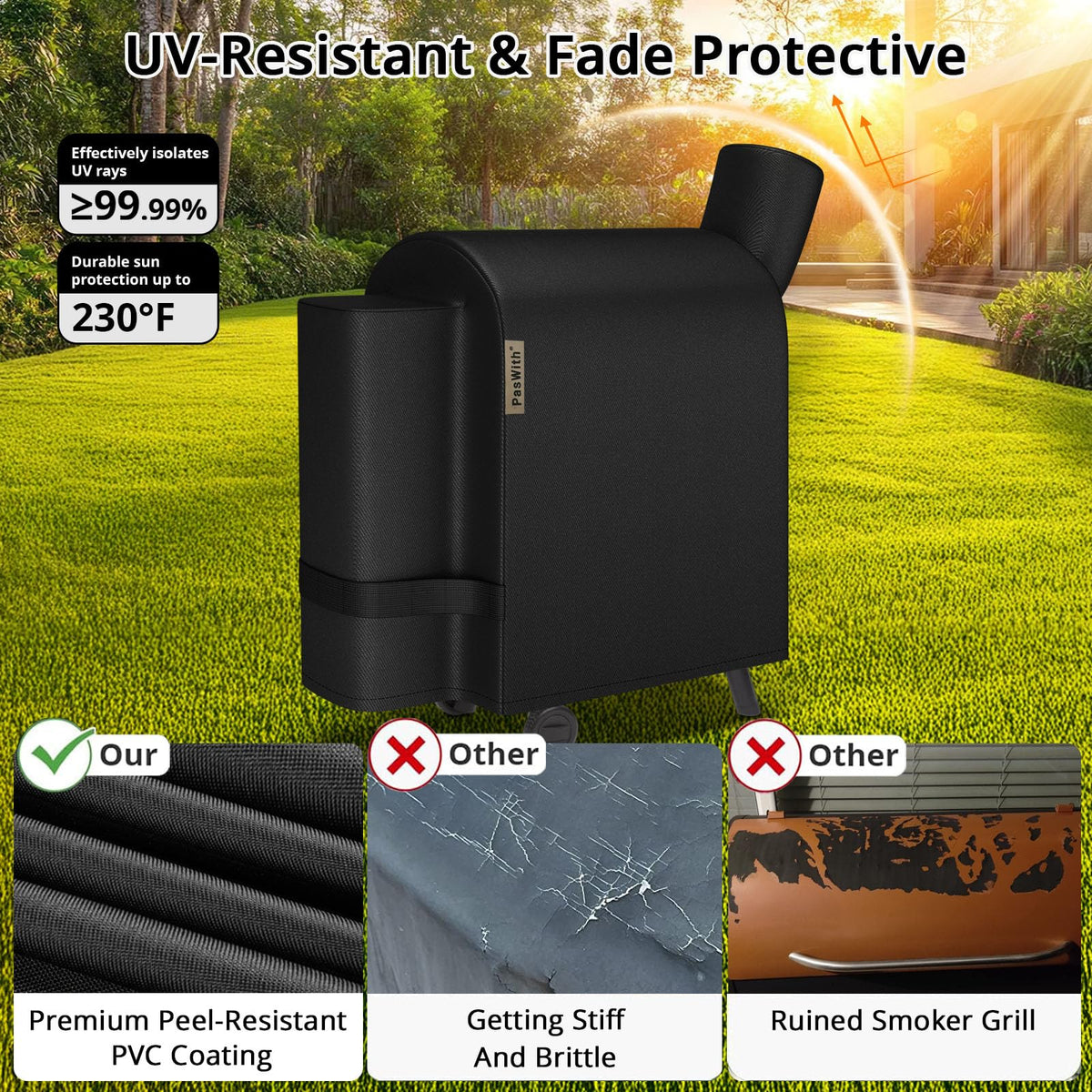 PasWith UV-resistant grill cover resists fading during sunny days.