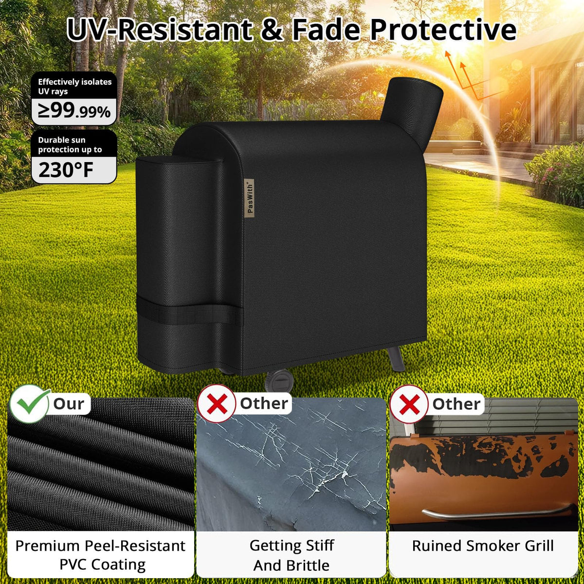 PasWith waterproof sealed seam ensures dry, protected grill during rain.
