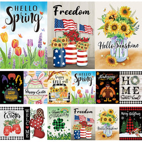 Pating seasonal garden flag on double-sided 12x18, enhancing curb appeal with vibrant designs