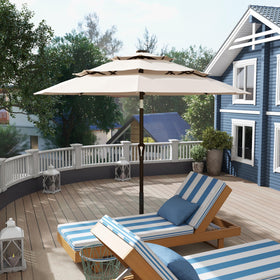 Patio Kingdom 10ft shade by poolside in beige for outdoor serenity.