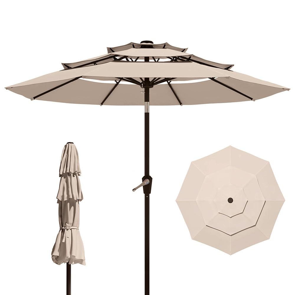 Patio Kingdom 10ft vented umbrella front view for stable shade in breezy patios.